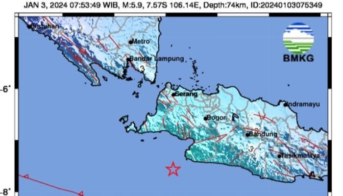 Gempa 5,9 M di Kabupaten Bayah Provinsi Banten Terasa Hingga Sukabumi