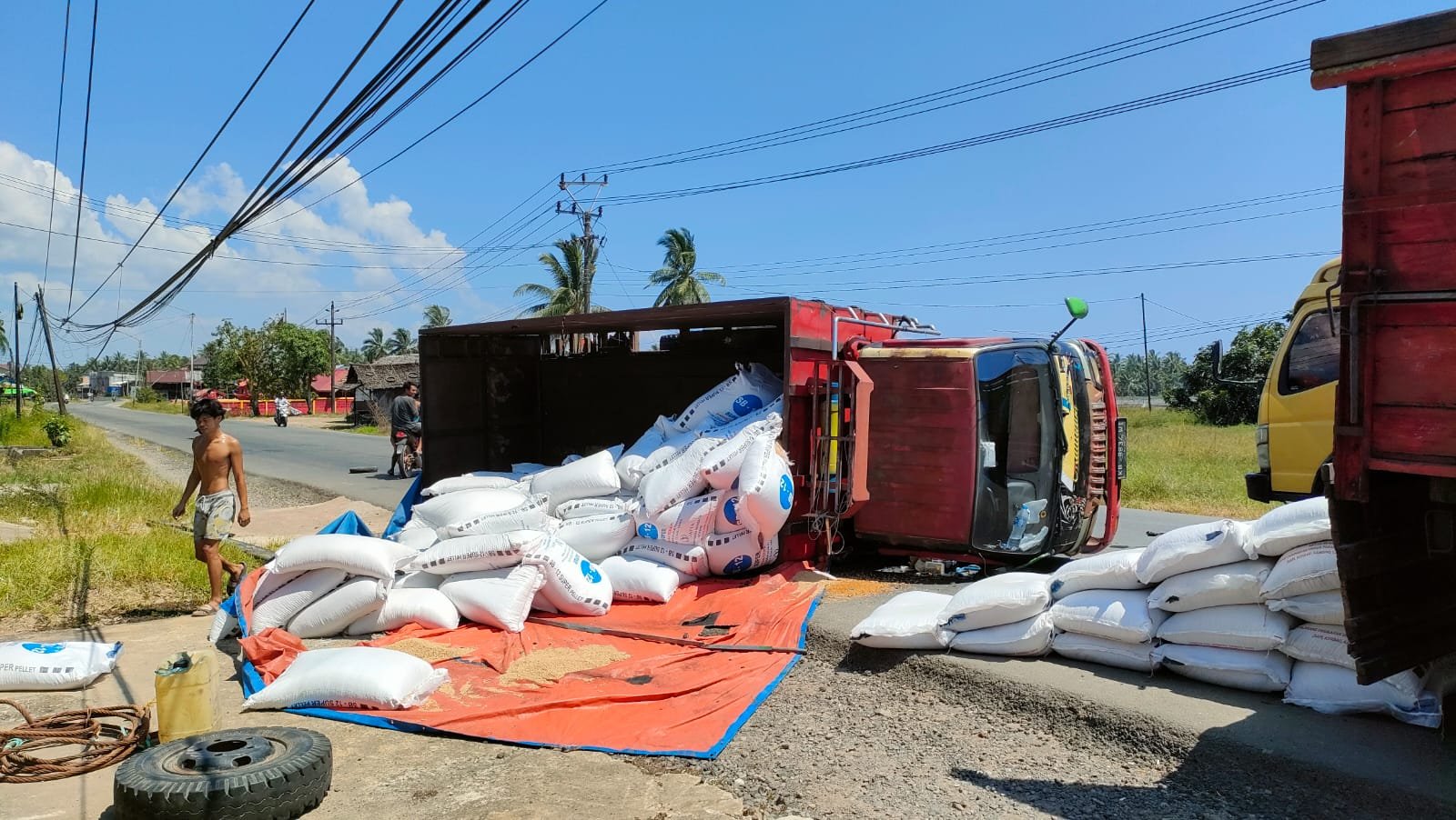 Kronologi Truk Muatan Pakan Ayam Kecelakaan di Jalan Raya Sungai Batang Mempawah, Begini Kesaksian Sang Sopir!