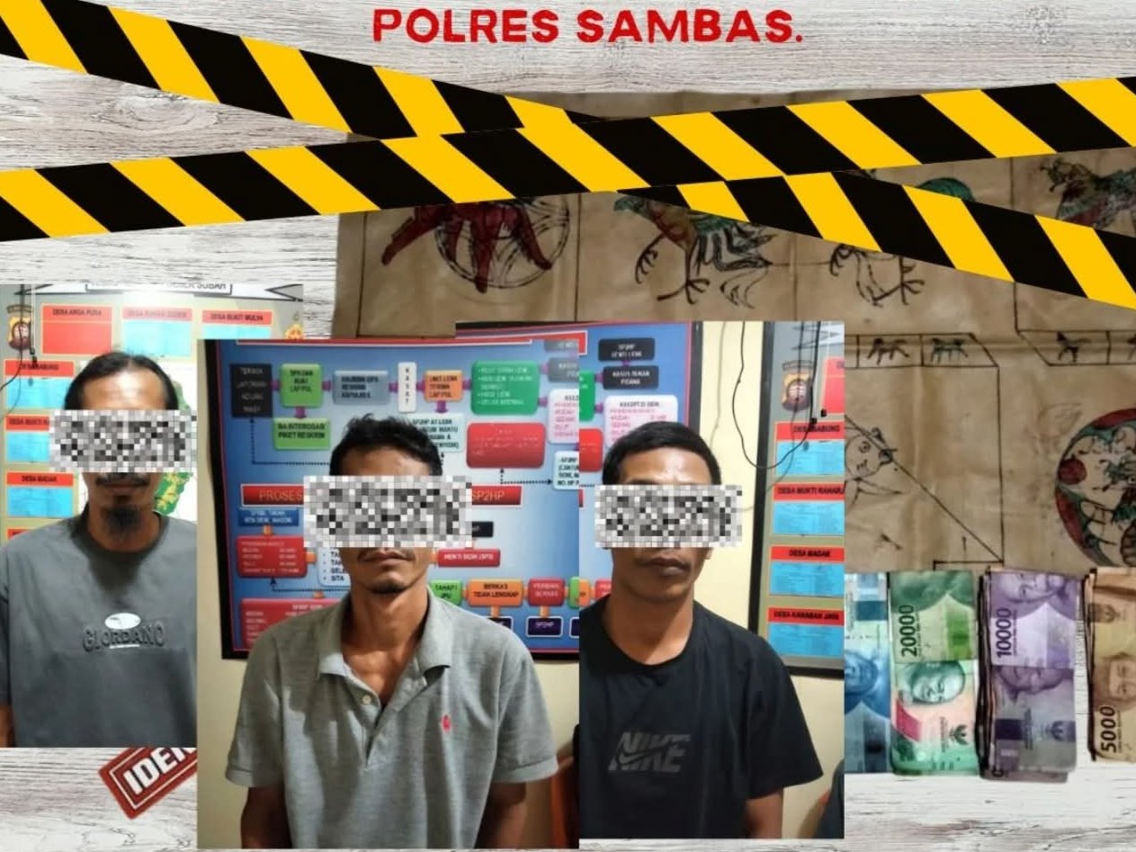 Tersangka dan barang bukti judi liong fu di Argapura, Subah/Dok Satreskrim Polres Sambas