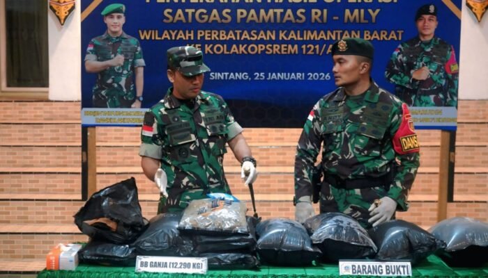 Ganja 12,2 Kg Masuk Melalui Pantai Belacan Paloh Digagalkan Satgas Pamtas