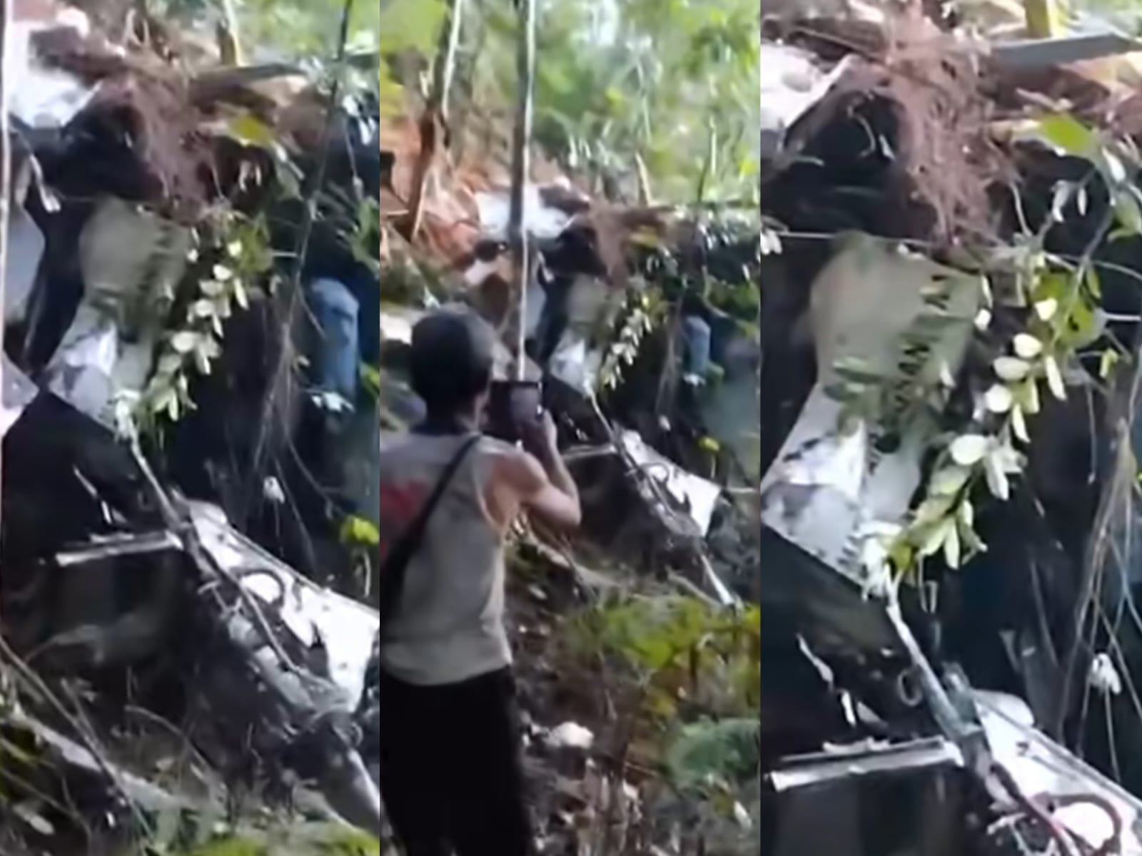 Tangkap layar video amatir warga yang menemukan serpihan helikopter PK-CFX yang jatuh di Nanga Taman, Kabupaten Sekadau, Provinsi Kalimantan Barat, Kamis 16 April 2026.