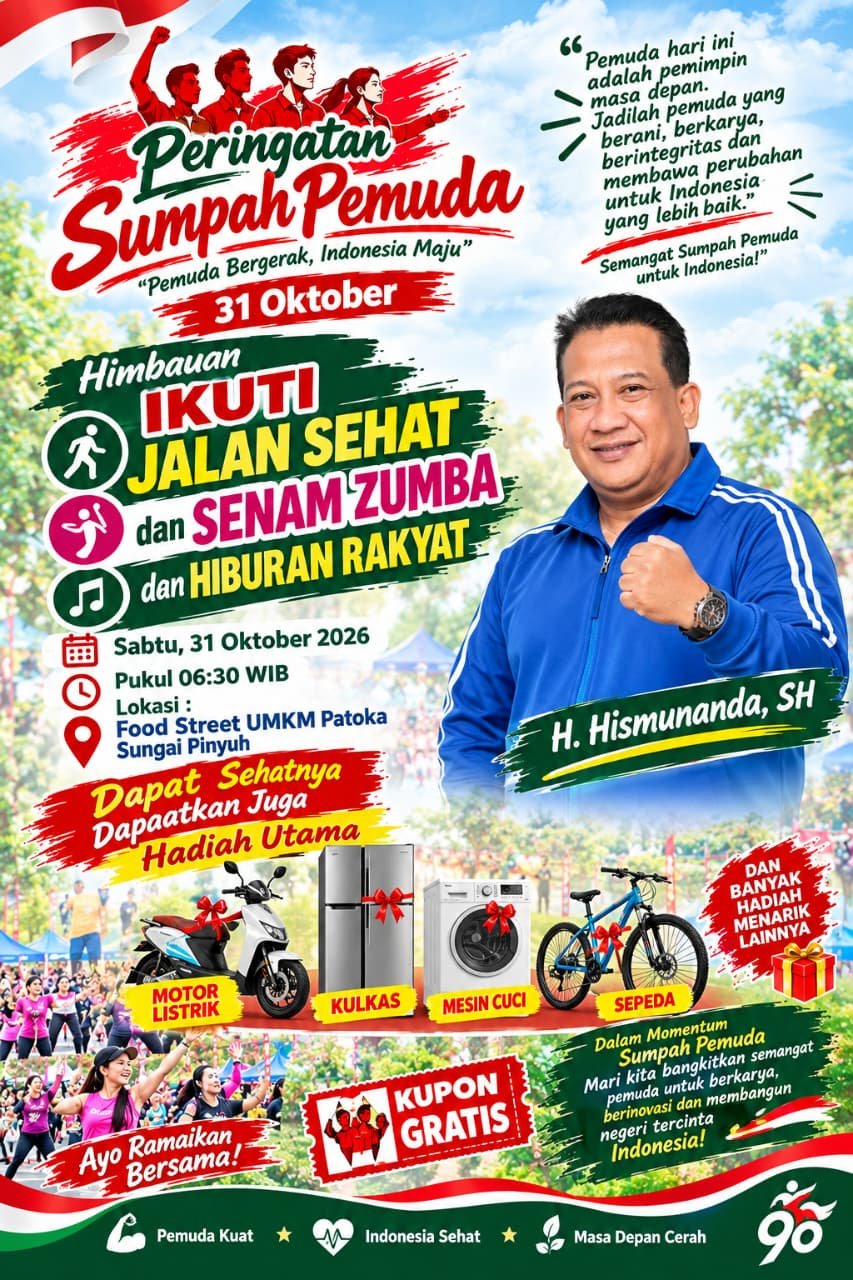 Peringati Sumpah Pemuda, Haji Hismunanda Gelar Jalan Sehat dan Senam Zumba Gratis di Sungai Pinyuh